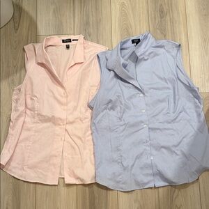Women's Sleeveless Button-Down Shirts - Light Pink and Light Blue